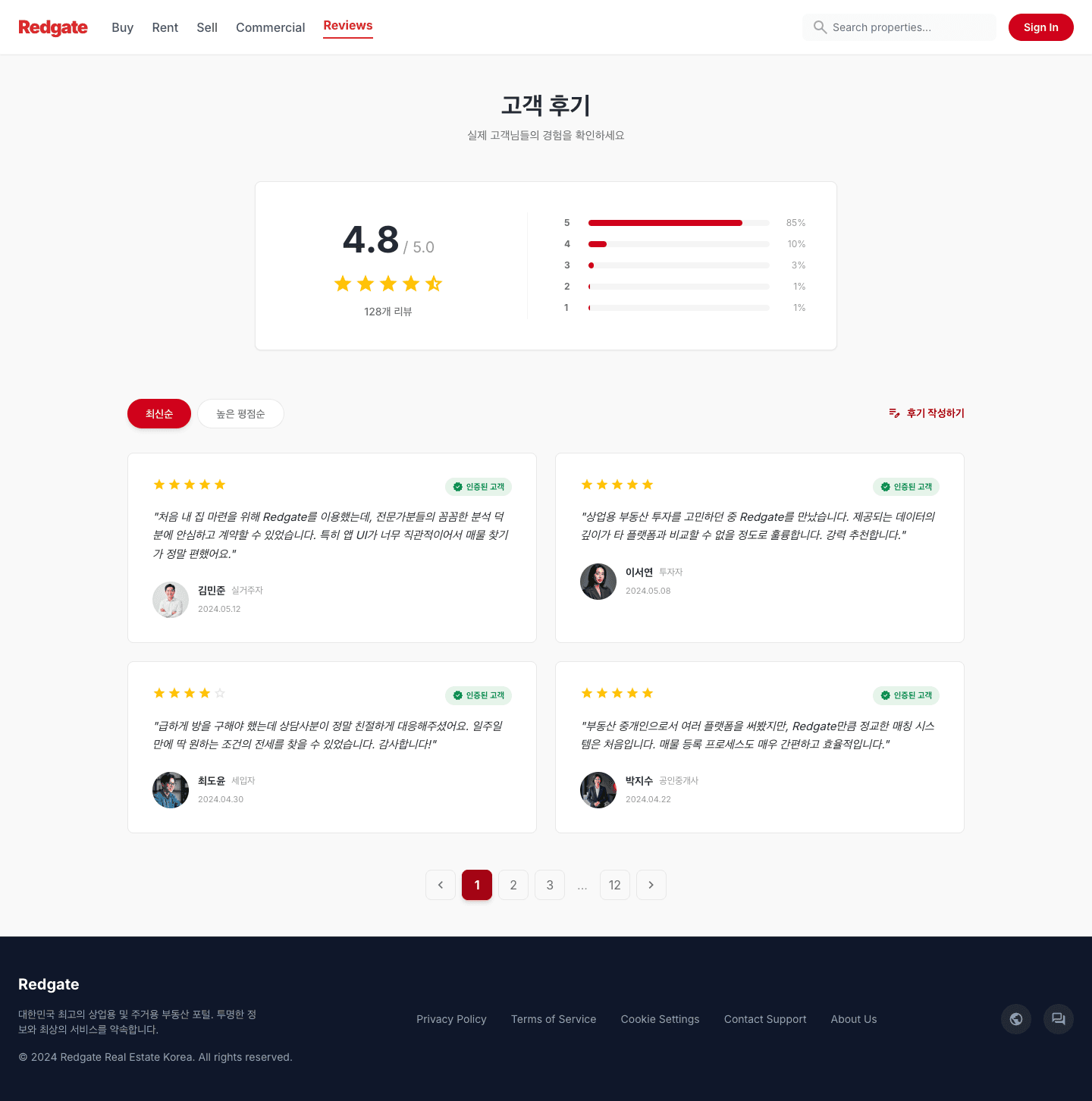 redgate 템플릿 레퍼런스 - 고객 후기
